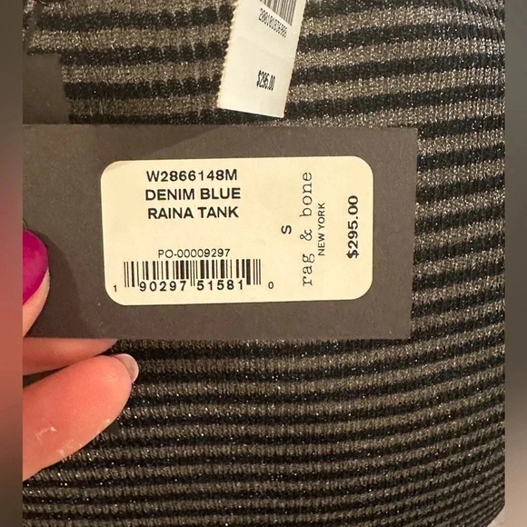 NWT RAG & BONE Raina Denim Blue Lurex Striped Sleeveless Top Small - Picture 8 of 11